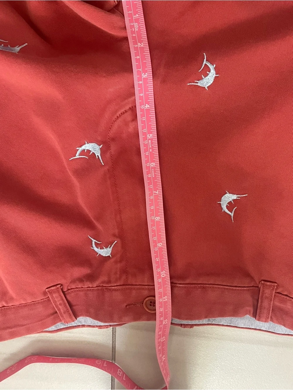 VTG J.Crew Embroidered Swordfish Marlin Chino Pants 34x32 Nantucket Red SP04